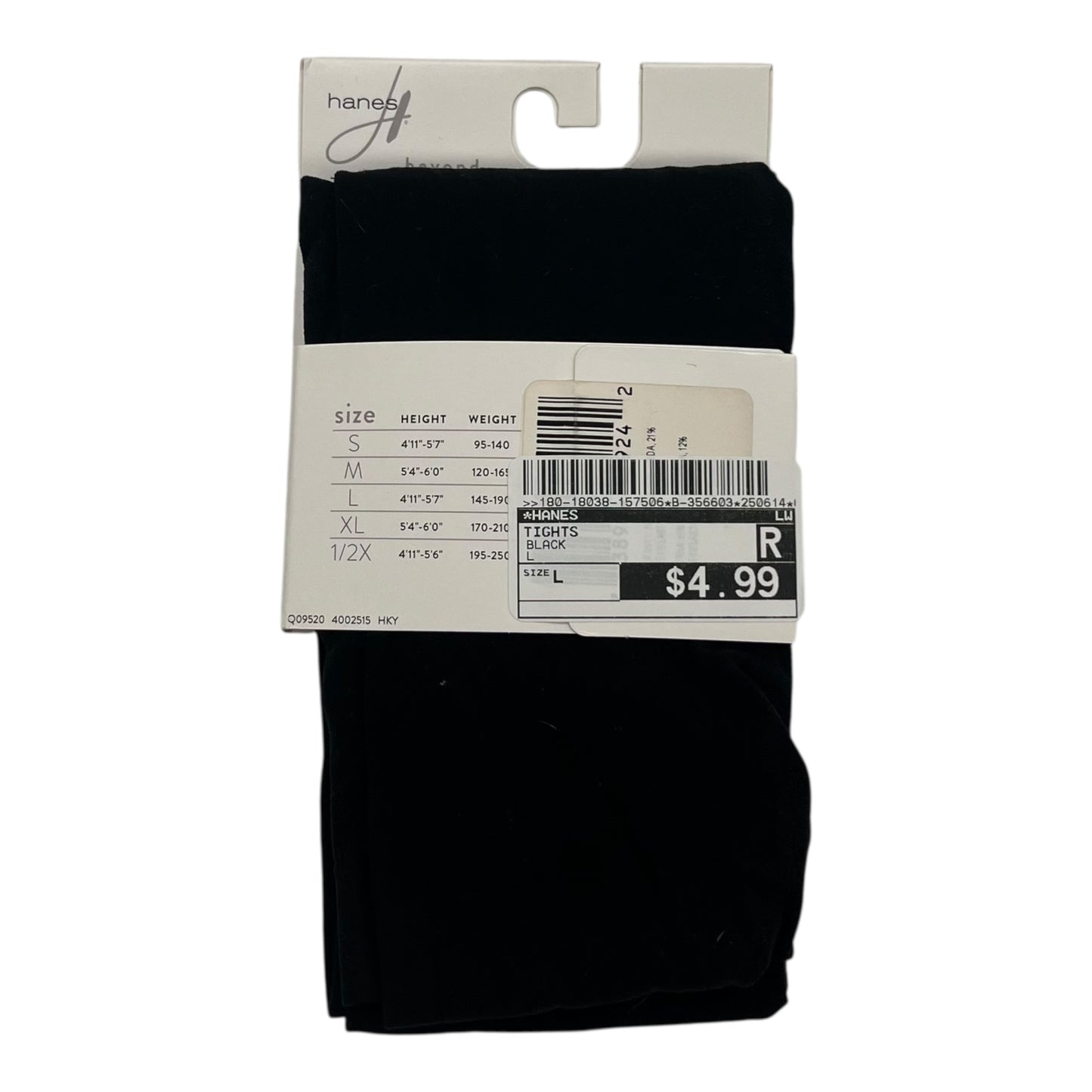 Tights By Hanes In Black, Size:L
