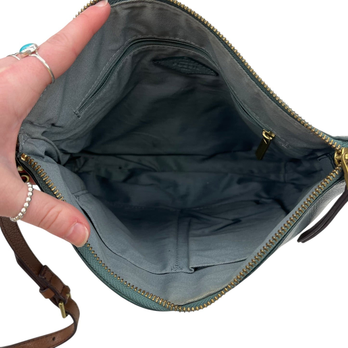 Crossbody Leather By Fossil In Green, Size:Medium