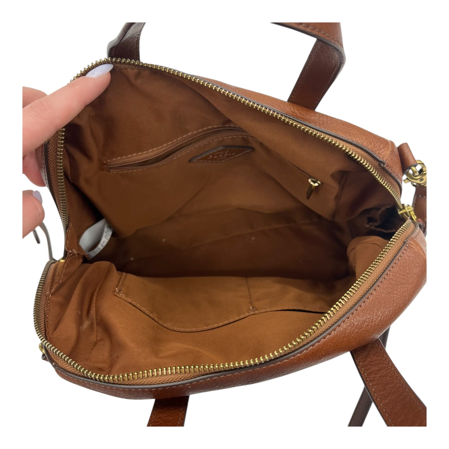 Handbag Leather By Fossil In Brown, Size:Medium