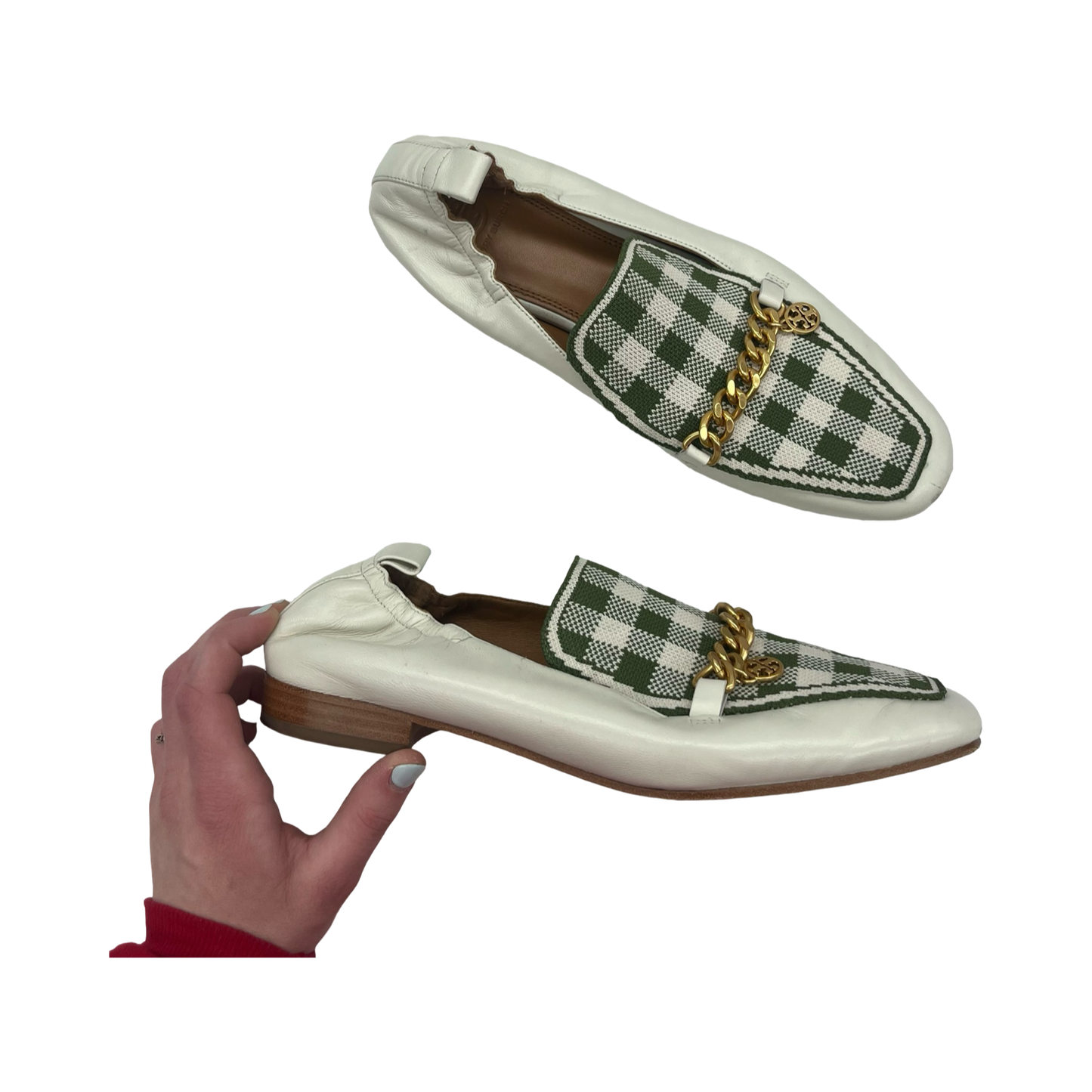 Shoes Designer By Tory Burch In Cream & Green, Size:9.5