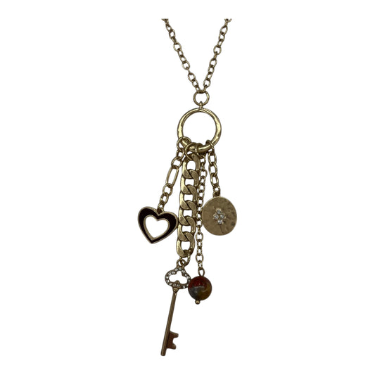 Necklace Lariat & Y-Drop By Cmf In Gold & Red