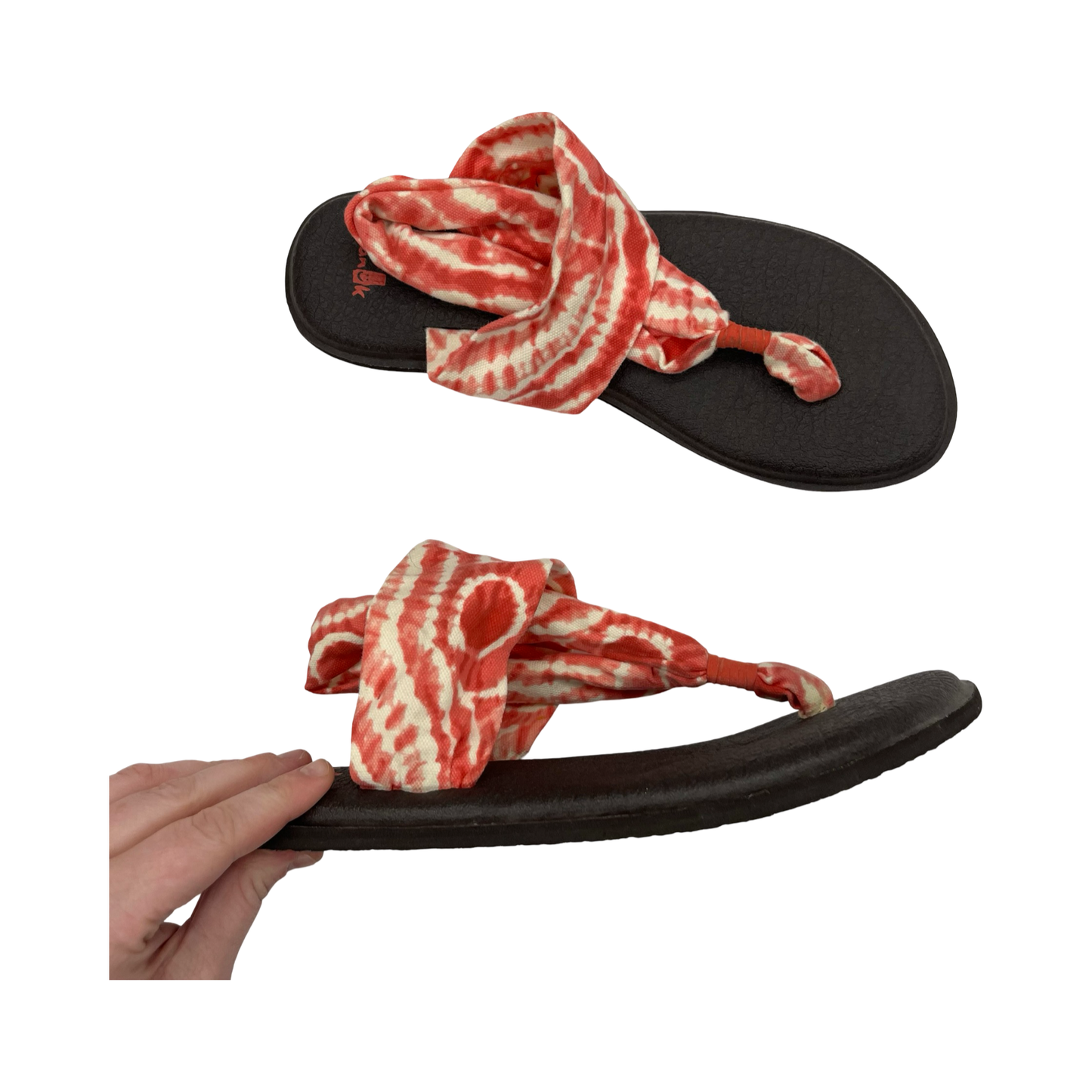 Sandals Flip Flops By Sanuk In Cream & Red, Size:9