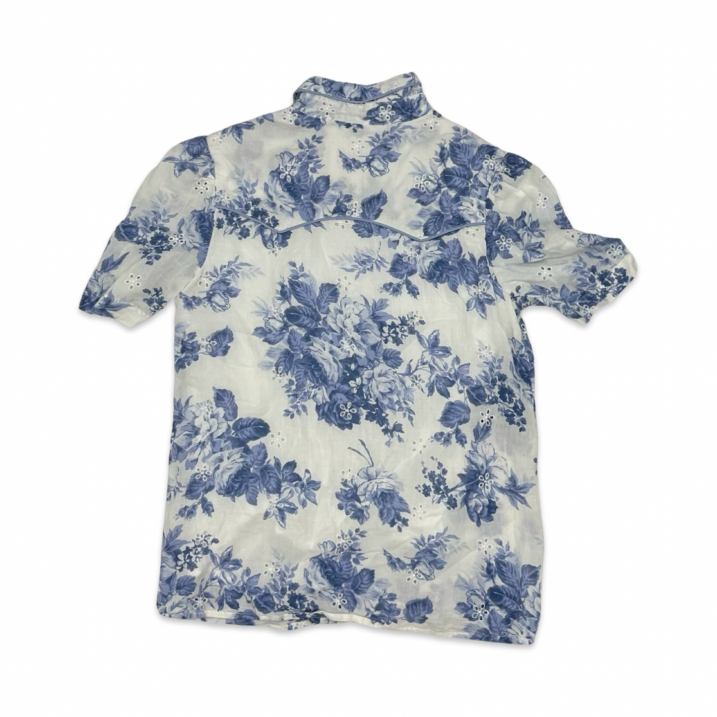 Blouse Ss By Clothes Mentor In Blue & White, Size:S
