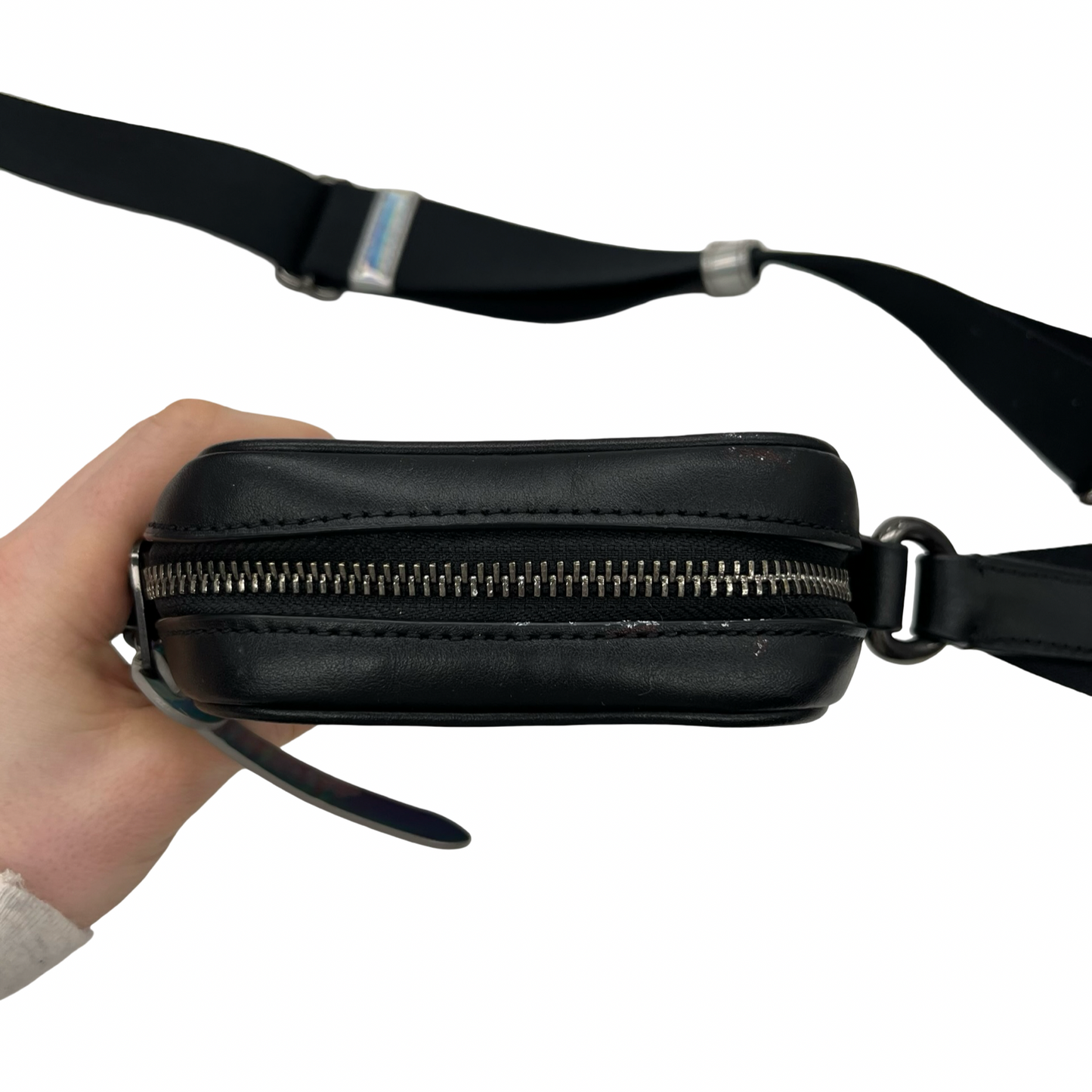 Crossbody Designer By Coach In Black & Silver, Size:Small