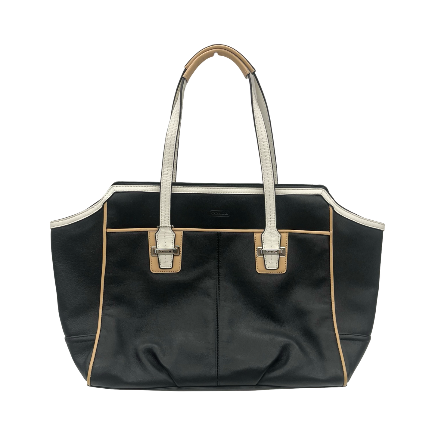 Handbag Designer By Coach In Black & Tan, Size:Medium