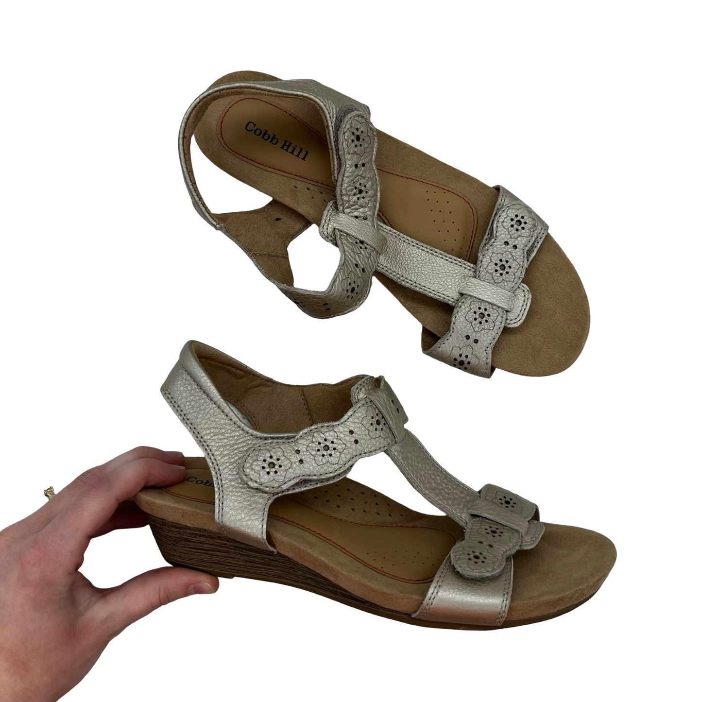 Sandals Heels Wedge By Cobb Hill In Tan, Size:8