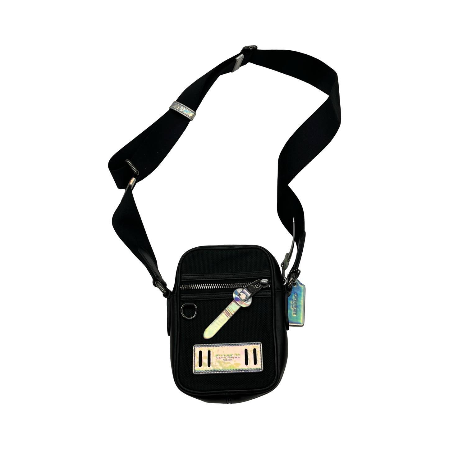 Crossbody Designer By Coach In Black & Silver, Size:Small