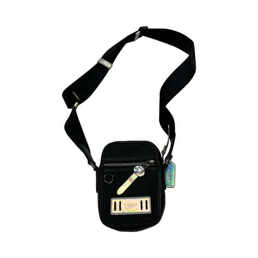 Crossbody Designer By Coach In Black & Silver, Size:Small