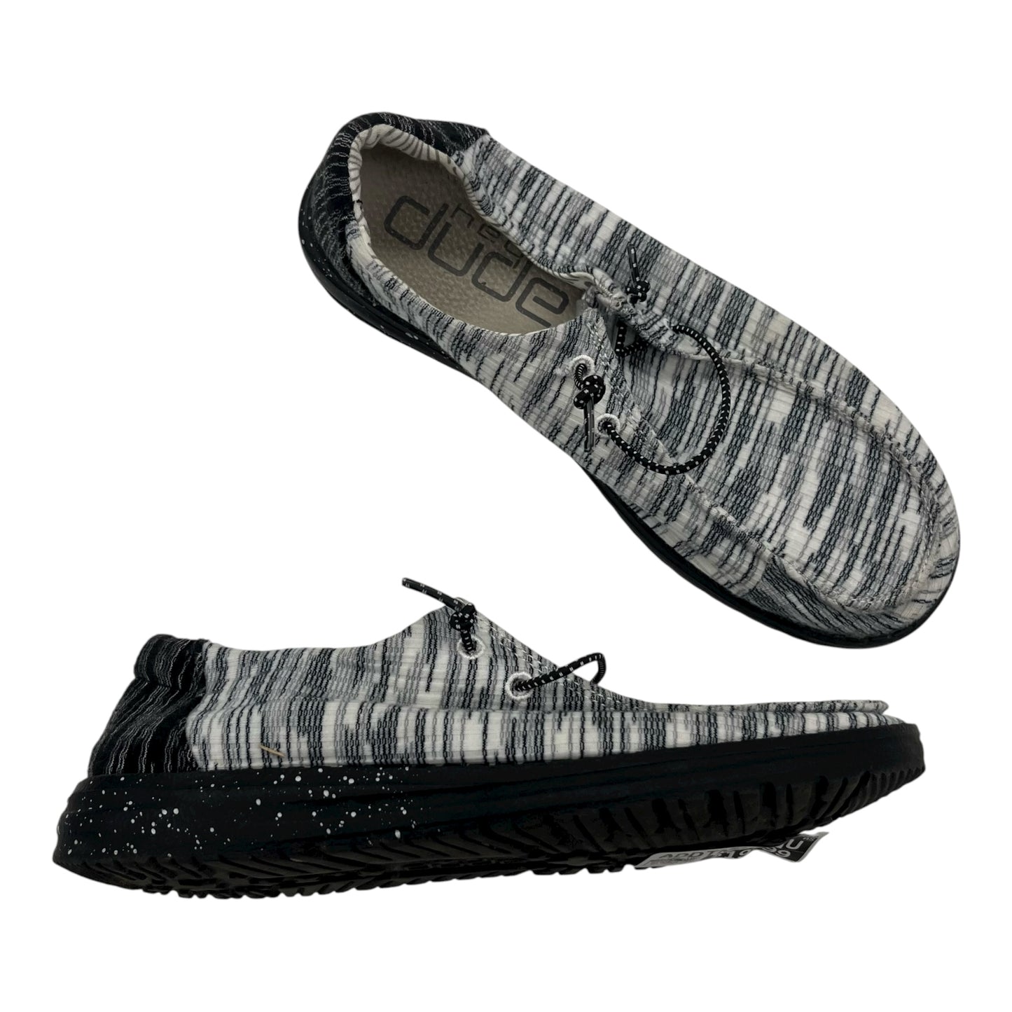Shoes Flats By Hey Dude In Black & White, Size:7