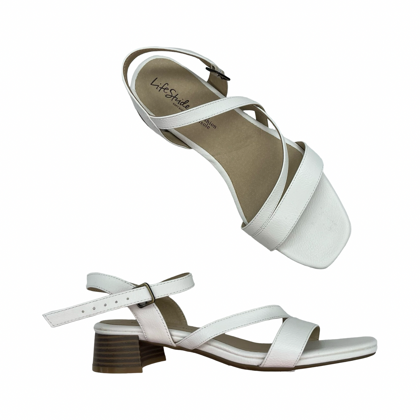 Sandals Heels Block By Life Stride In White, Size:8