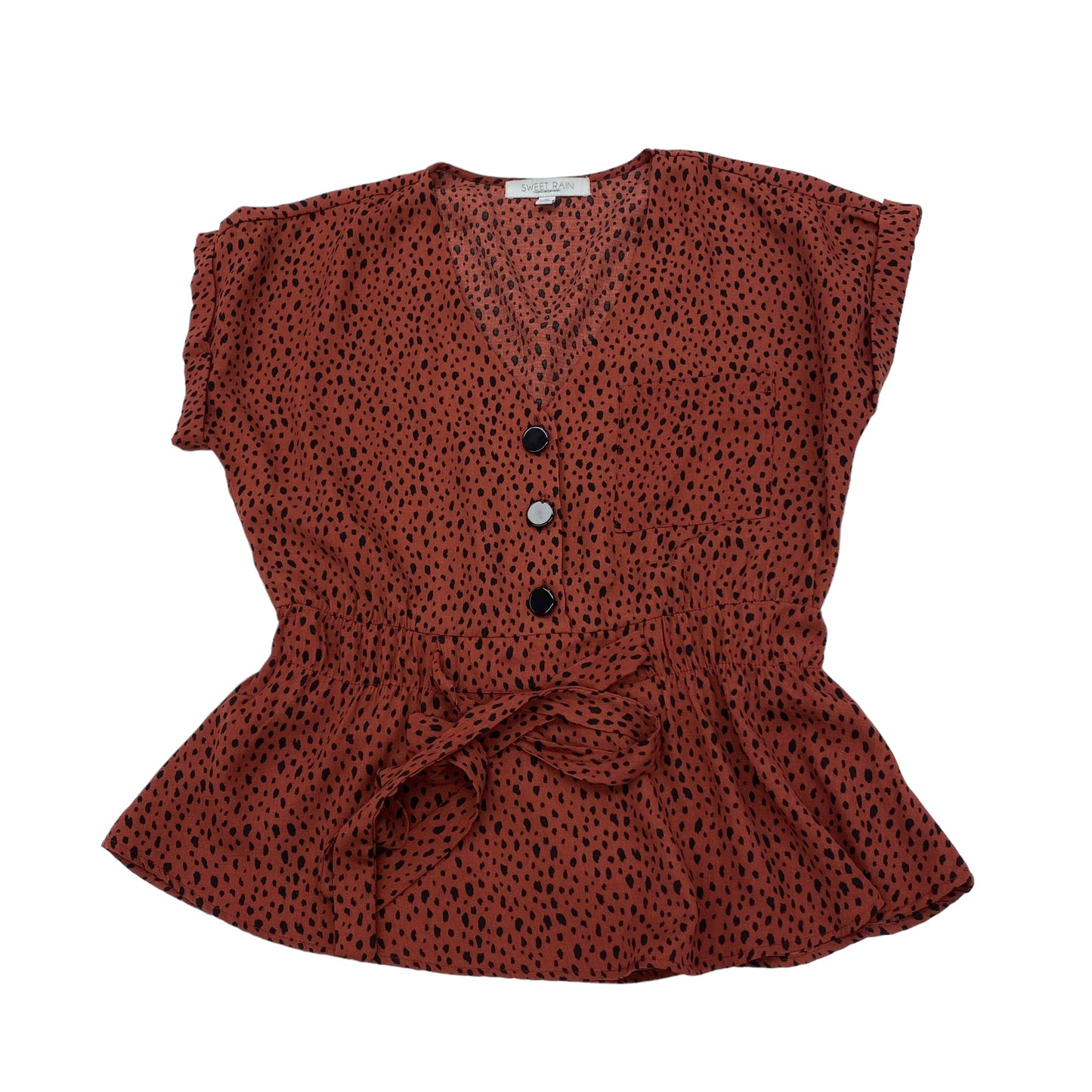 Brown Top Short Sleeve Sweet Rain, Size M