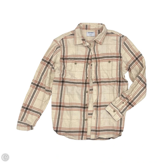 Blouse Long Sleeve By Old Navy In Plaid Pattern, Size: M