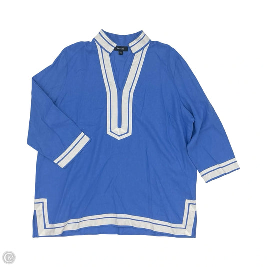 Blouse Long Sleeve By Karen Kane In Blue & White, Size: 1x