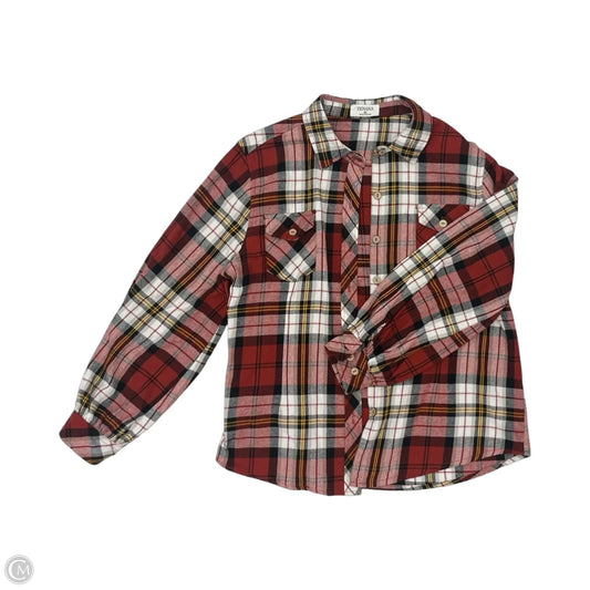 Blouse Long Sleeve By Zenana In Plaid Pattern, Size: Xl