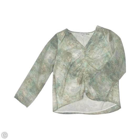 Blouse Long Sleeve By Calvin Klein In Blue & Green, Size: L
