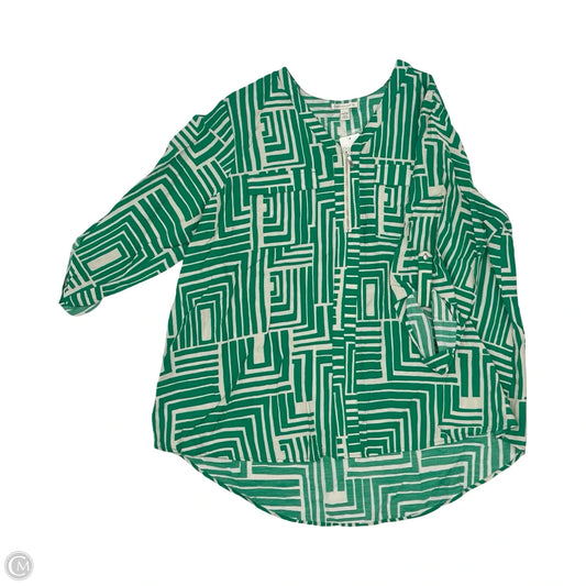 Blouse 3/4 Sleeve By Cato In Green & White, Size: 2x