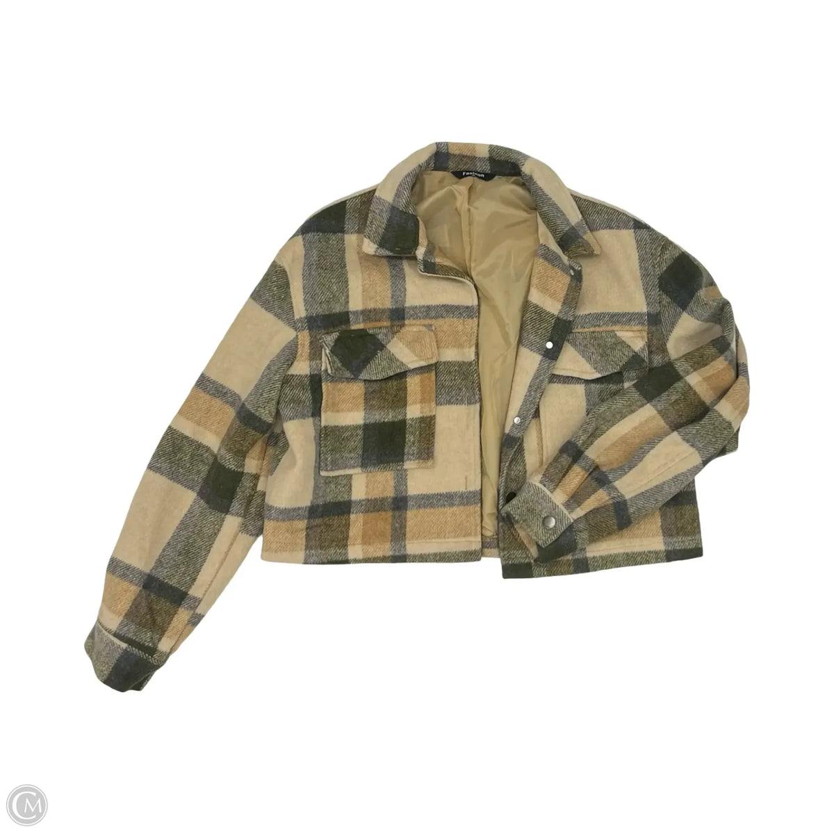 Jacket Shirt By Cme In Green & Tan, Size: M
