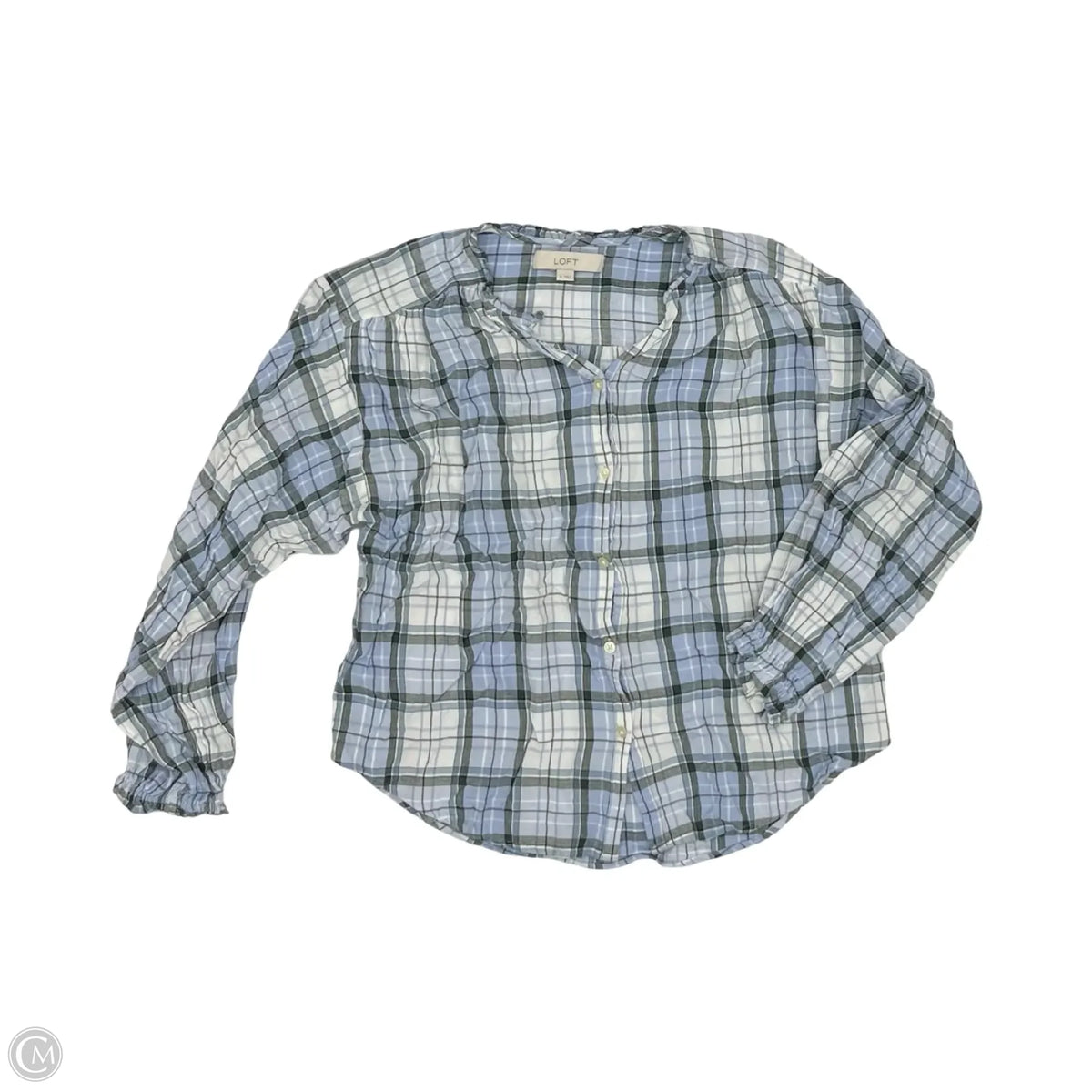 Blouse Long Sleeve By Loft In Blue & White, Size: S