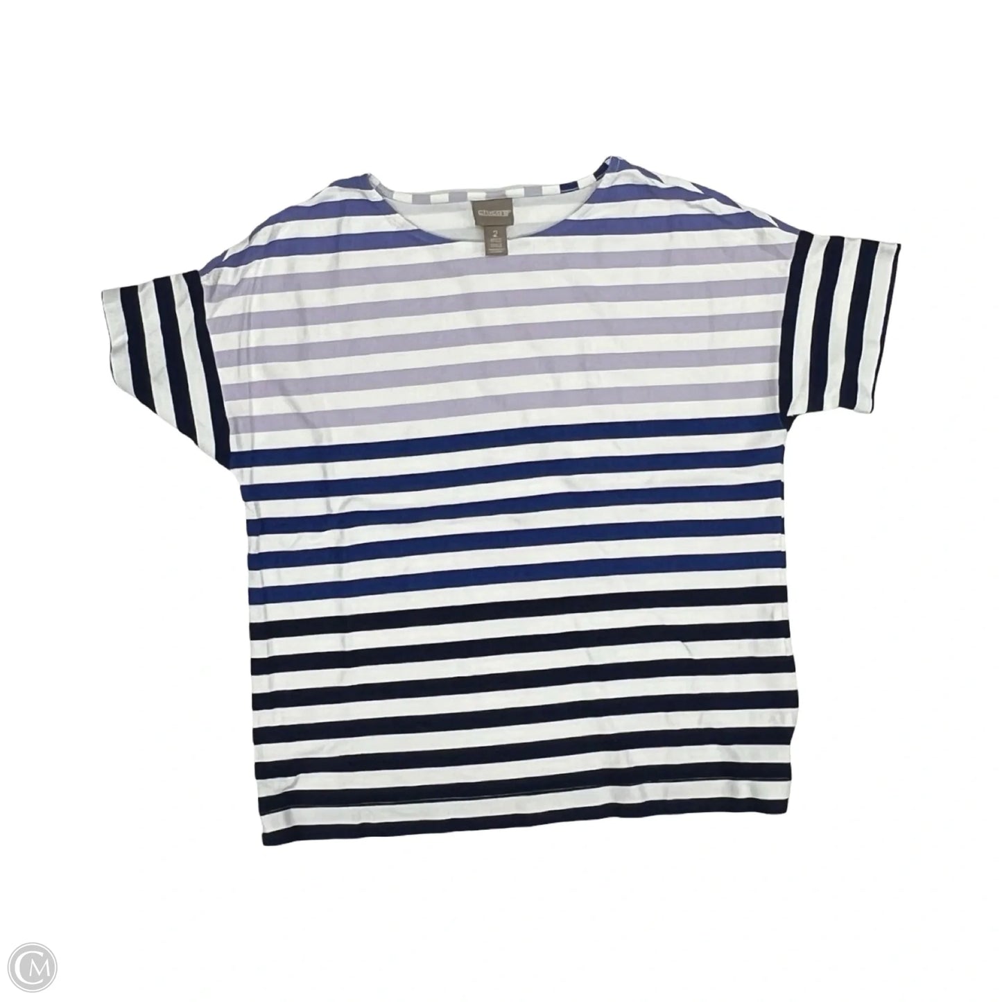 Top Short Sleeve By Chicos In Purple & White, Size: L