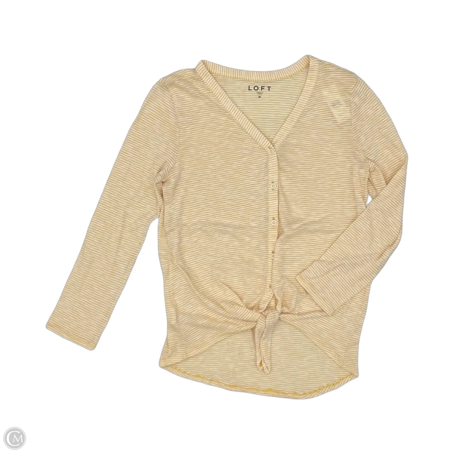 Top Long Sleeve By Loft In White & Yellow, Size: M