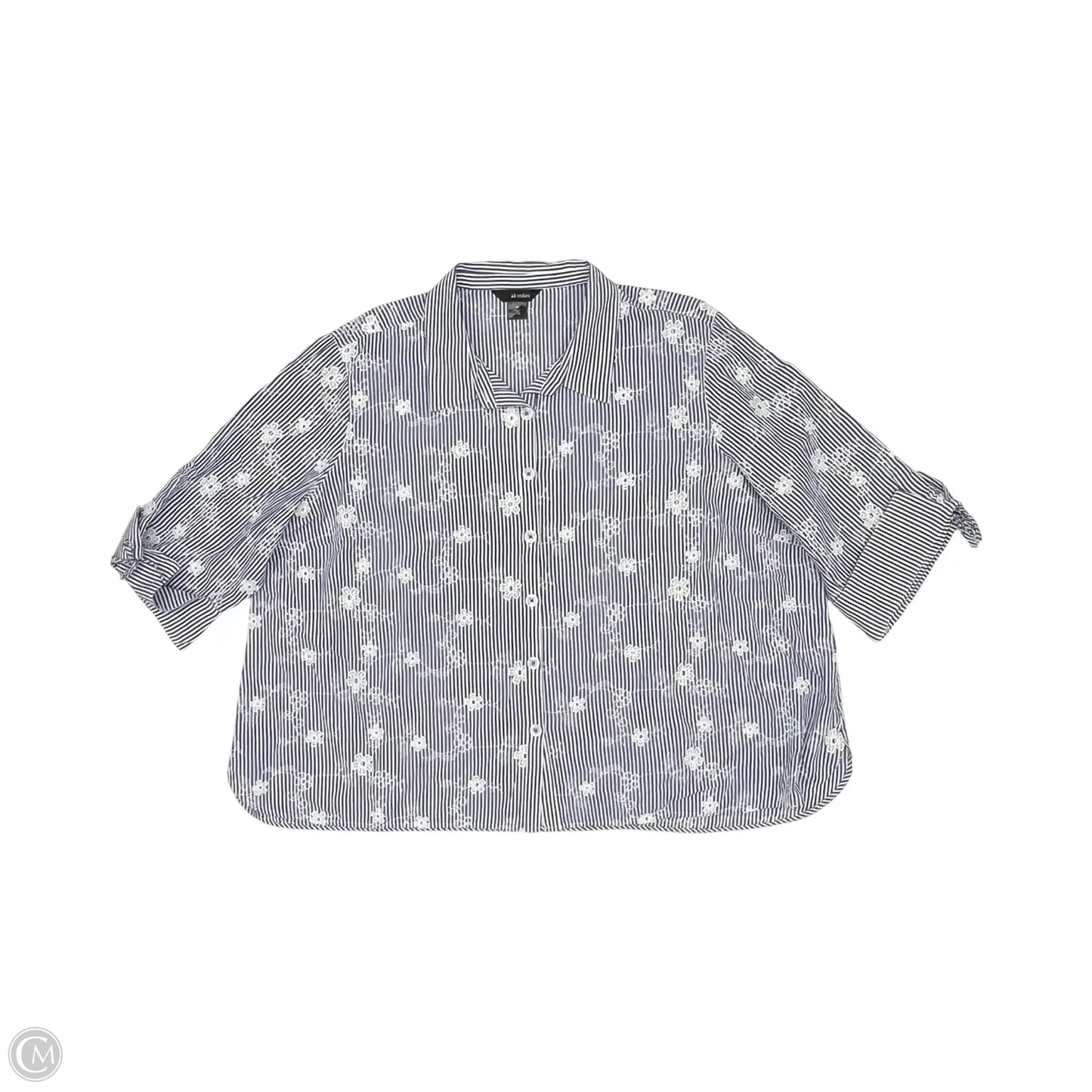 Blouse 3/4 Sleeve By Ali Miles In Blue & White, Size: 3x