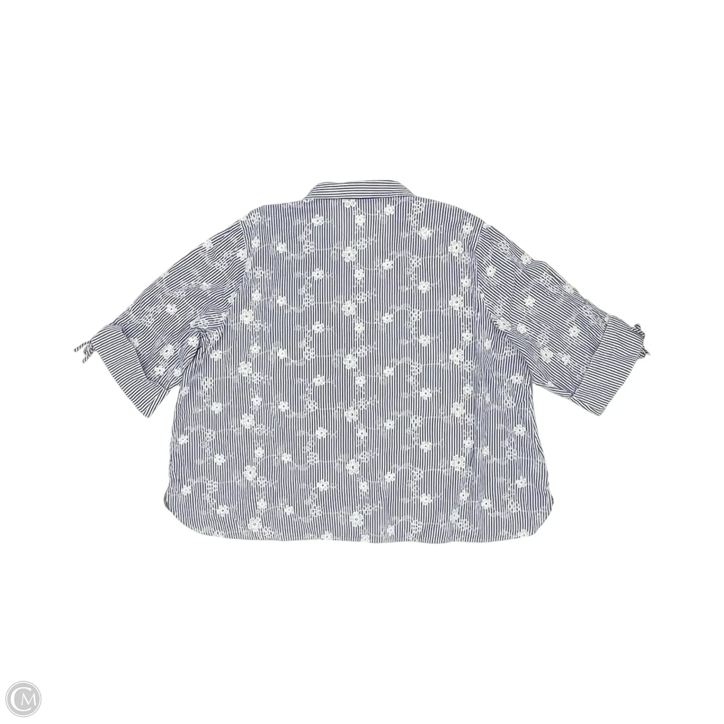 Blouse 3/4 Sleeve By Ali Miles In Blue & White, Size: 3x