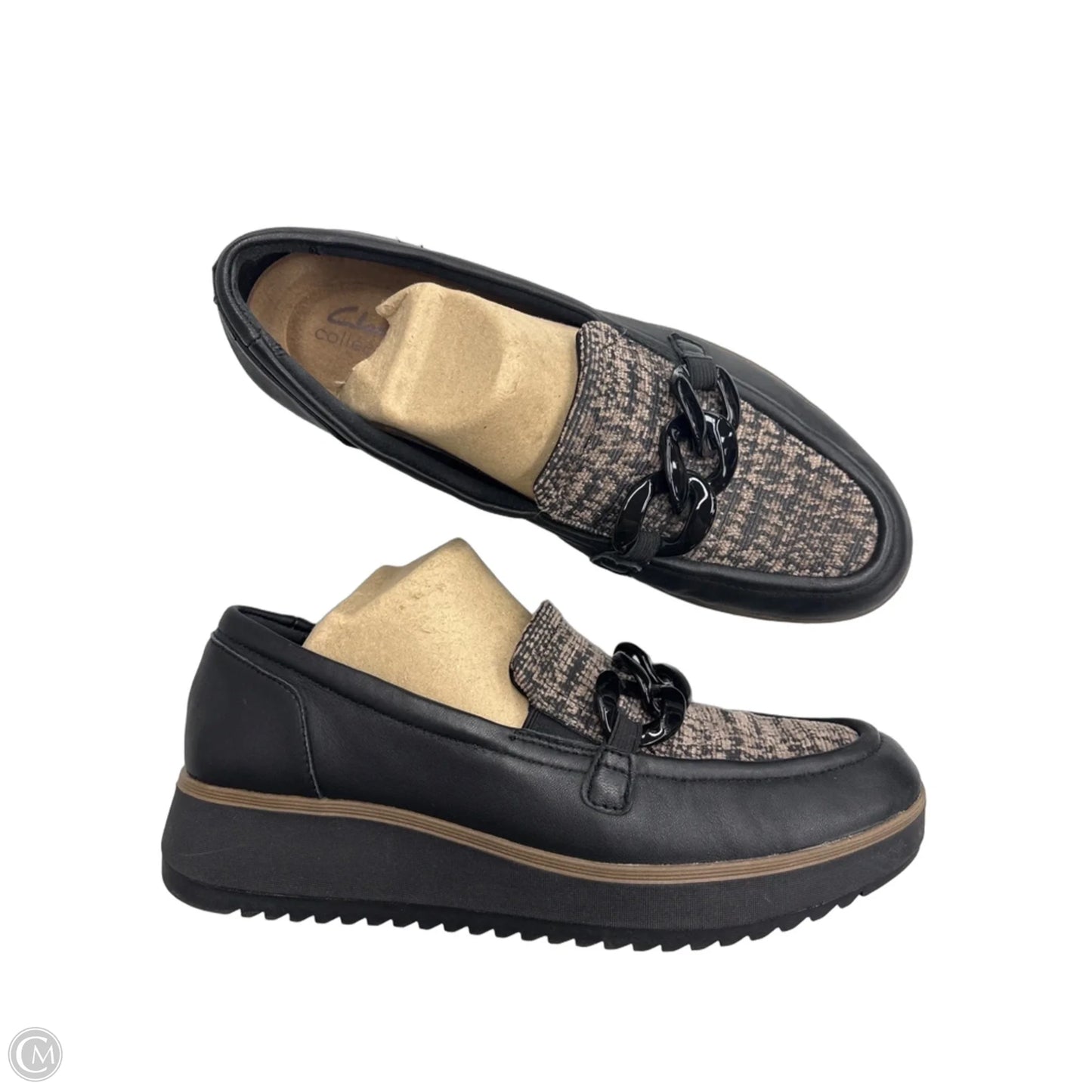 Shoes Flats By Clarks In Black & Brown, Size: 8.5