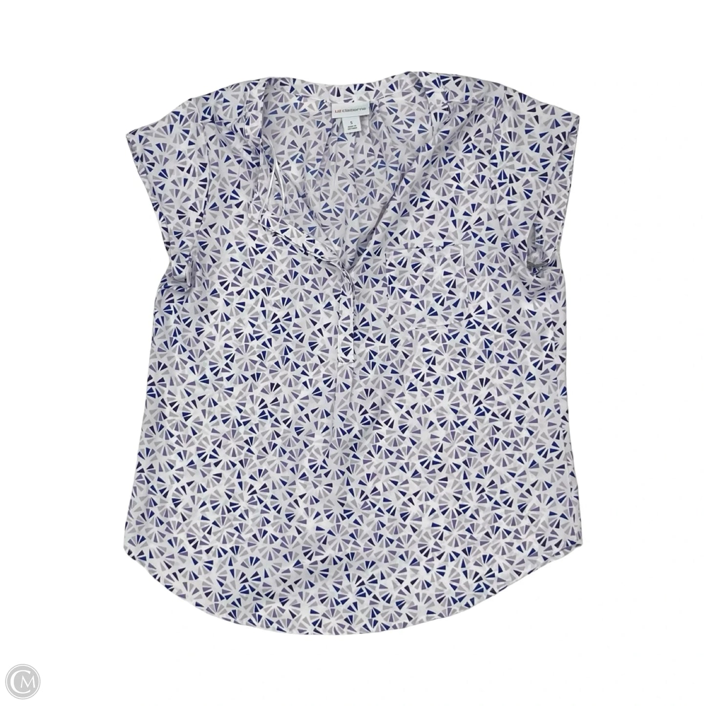 Blouse 3/4 Sleeve By Liz Claiborne In Blue & White, Size: S