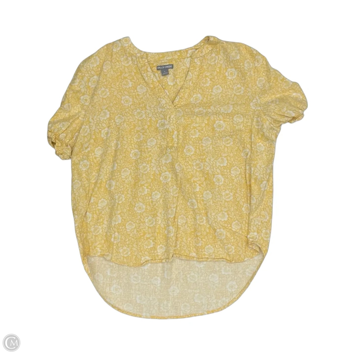 Blouse Short Sleeve By Falls Creek In White & Yellow, Size: L
