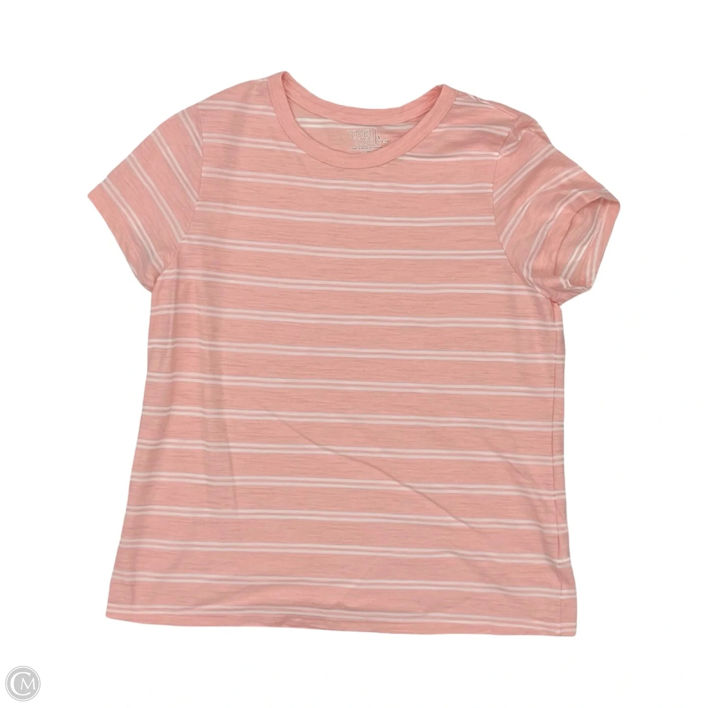 Top Short Sleeve By Time And Tru In Pink & White, Size: L