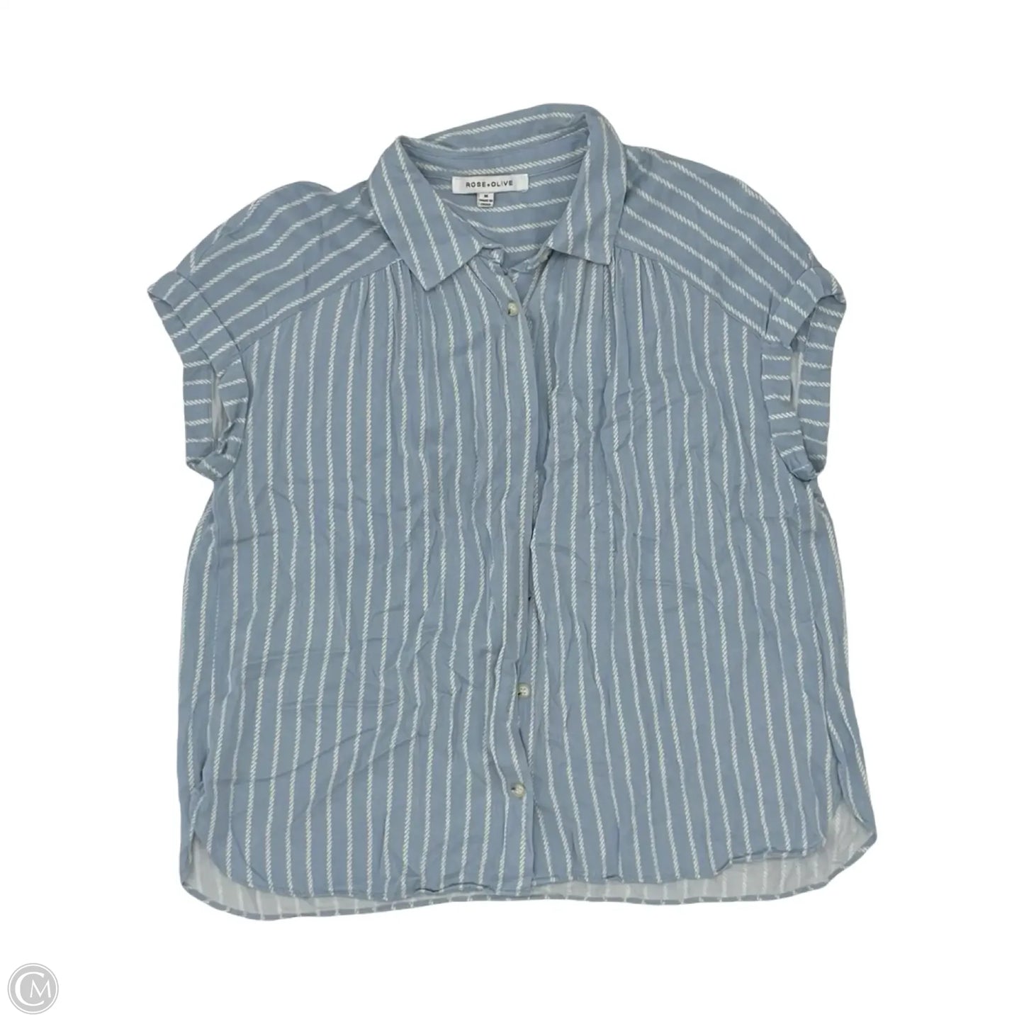 Blouse Short Sleeve By Rose And Olive In Blue & White, Size: M