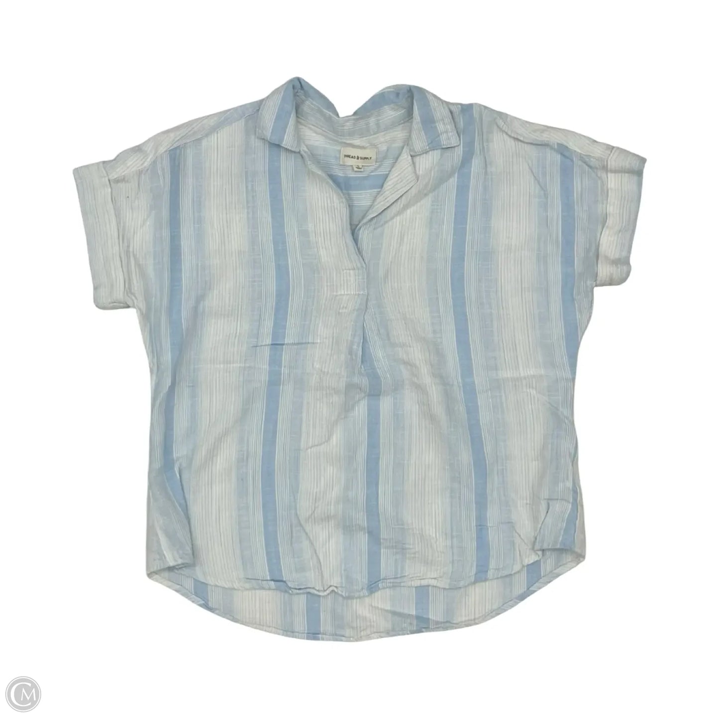Blouse Short Sleeve By Thread And Supply In Blue & White, Size: S