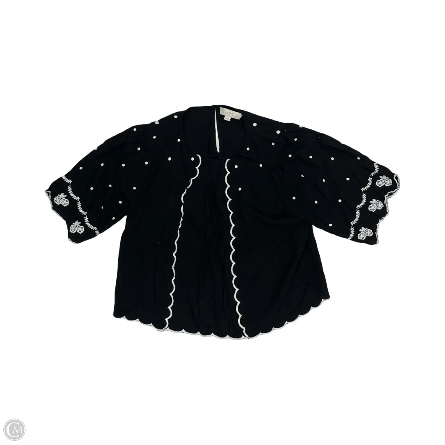 Blouse Short Sleeve By Loft In Black & Cream, Size: M
