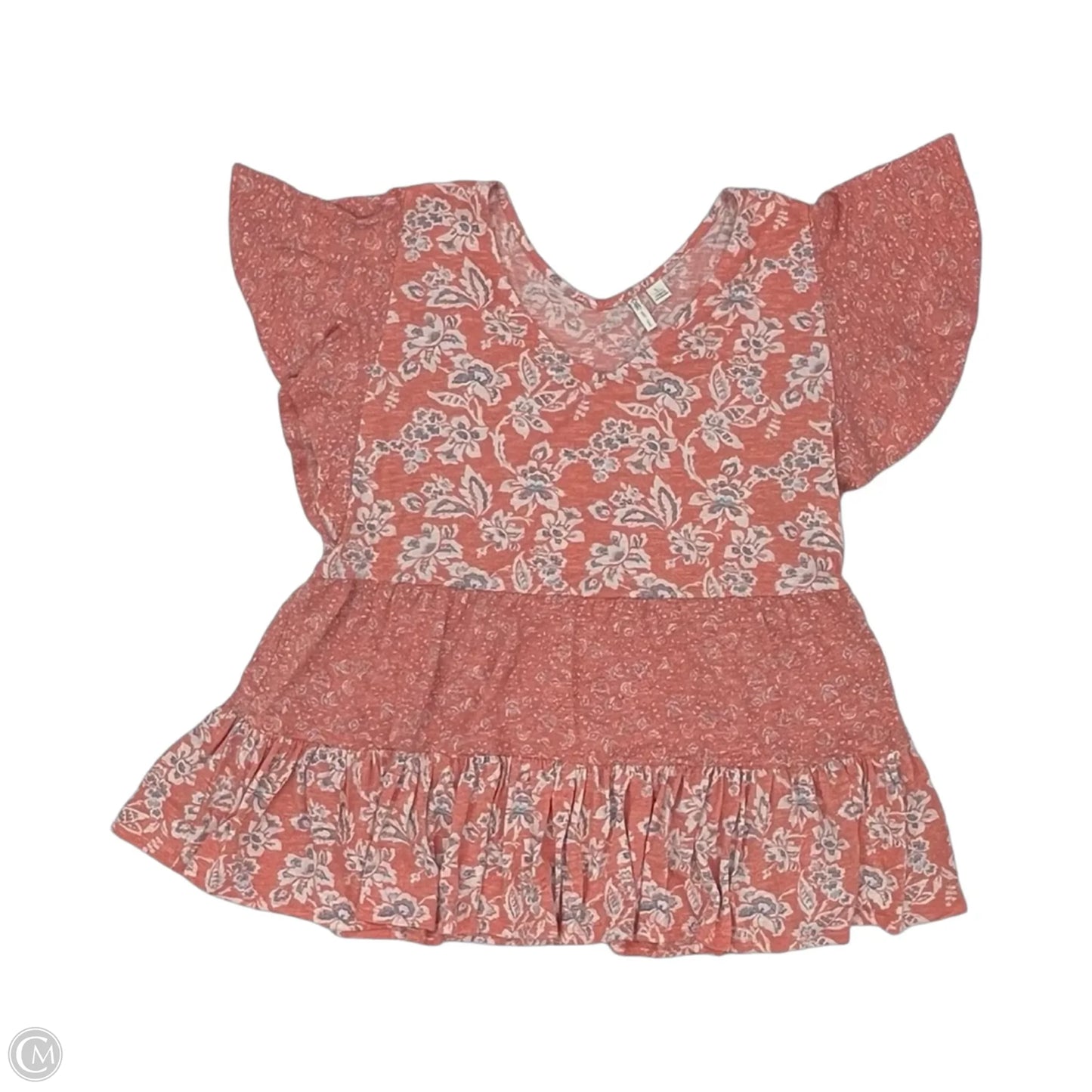 Blouse Short Sleeve By Cato In Orange & White, Size: L