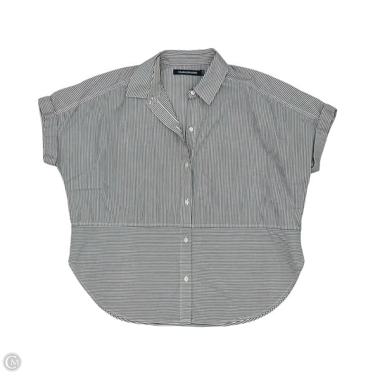 Blouse Short Sleeve By Calvin Klein In Grey & White, Size: S