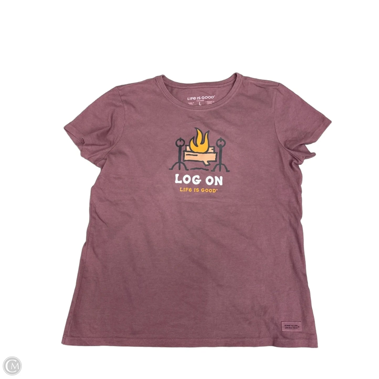 Top Short Sleeve By Life Is Good In Brown, Size: L