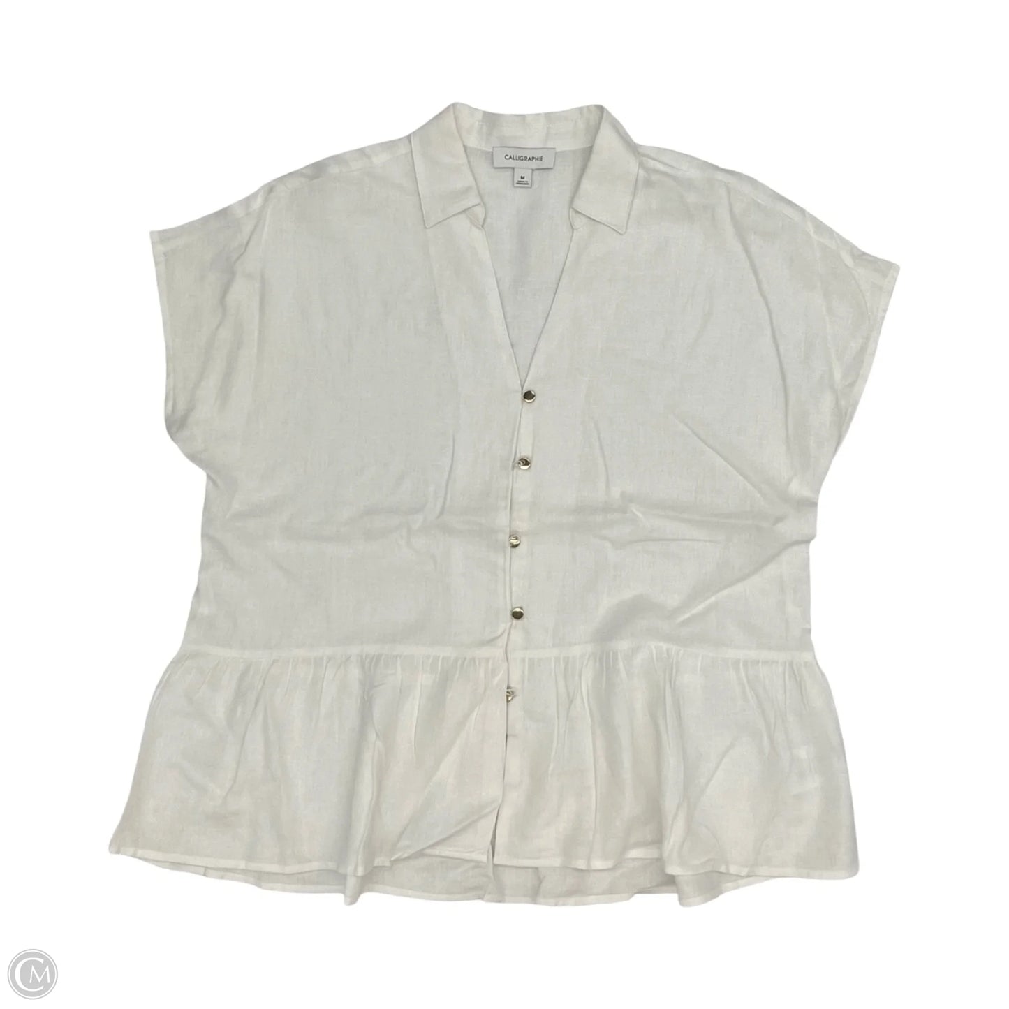 Blouse Short Sleeve By Calligraphie In White, Size: M