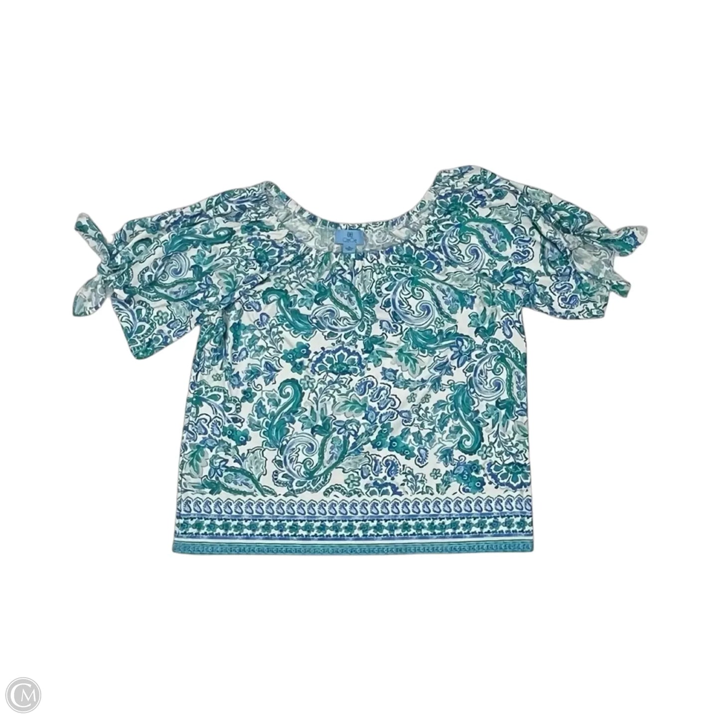 Blouse Short Sleeve By Cece In Blue & Cream, Size: S