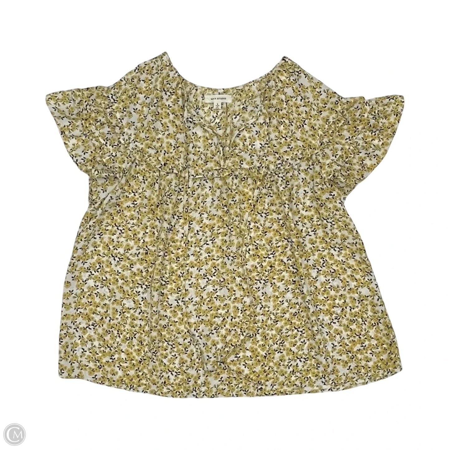 Blouse Short Sleeve By Max Studio In White & Yellow, Size: S