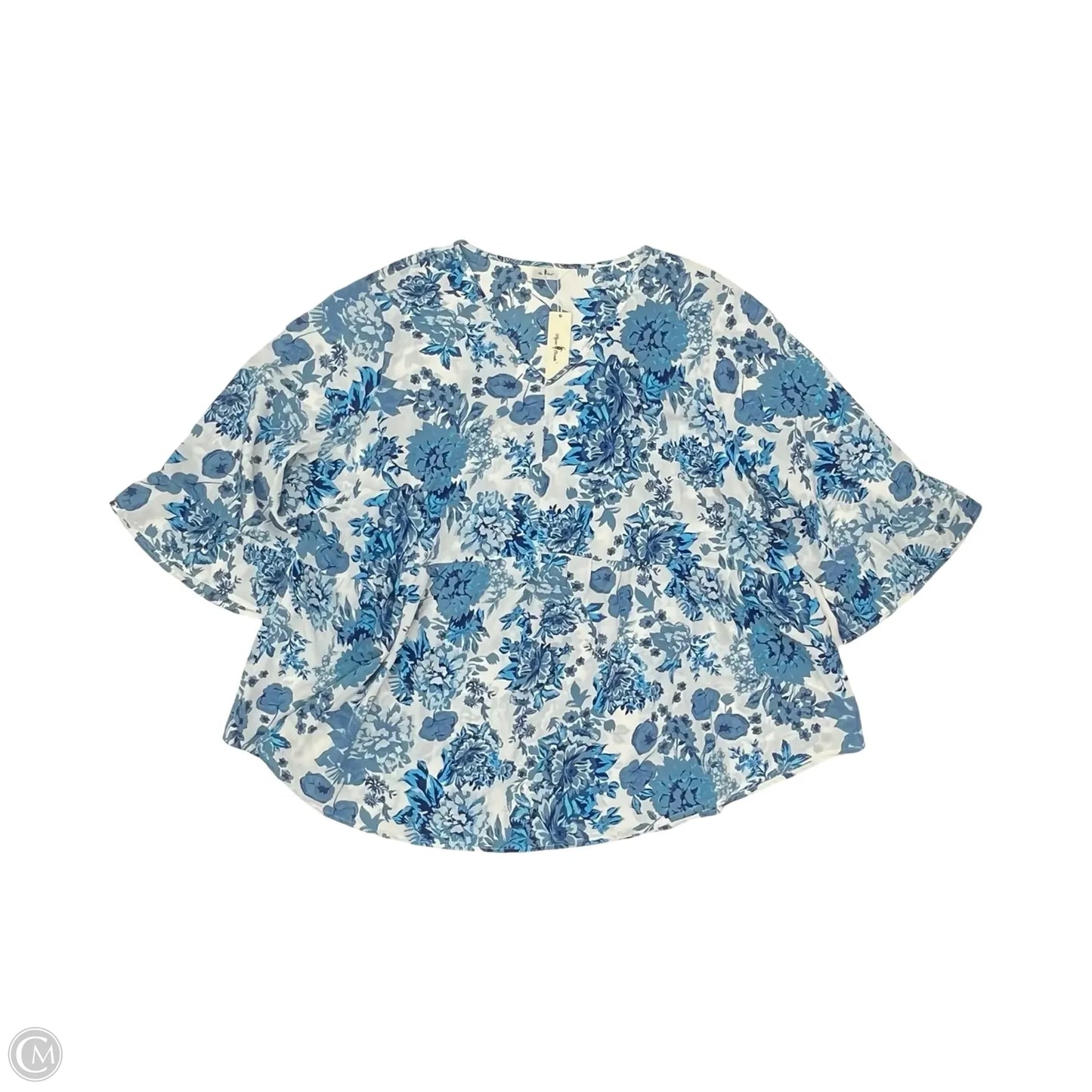 Blouse Long Sleeve By Agnes Orinda In Blue & White, Size: 4x