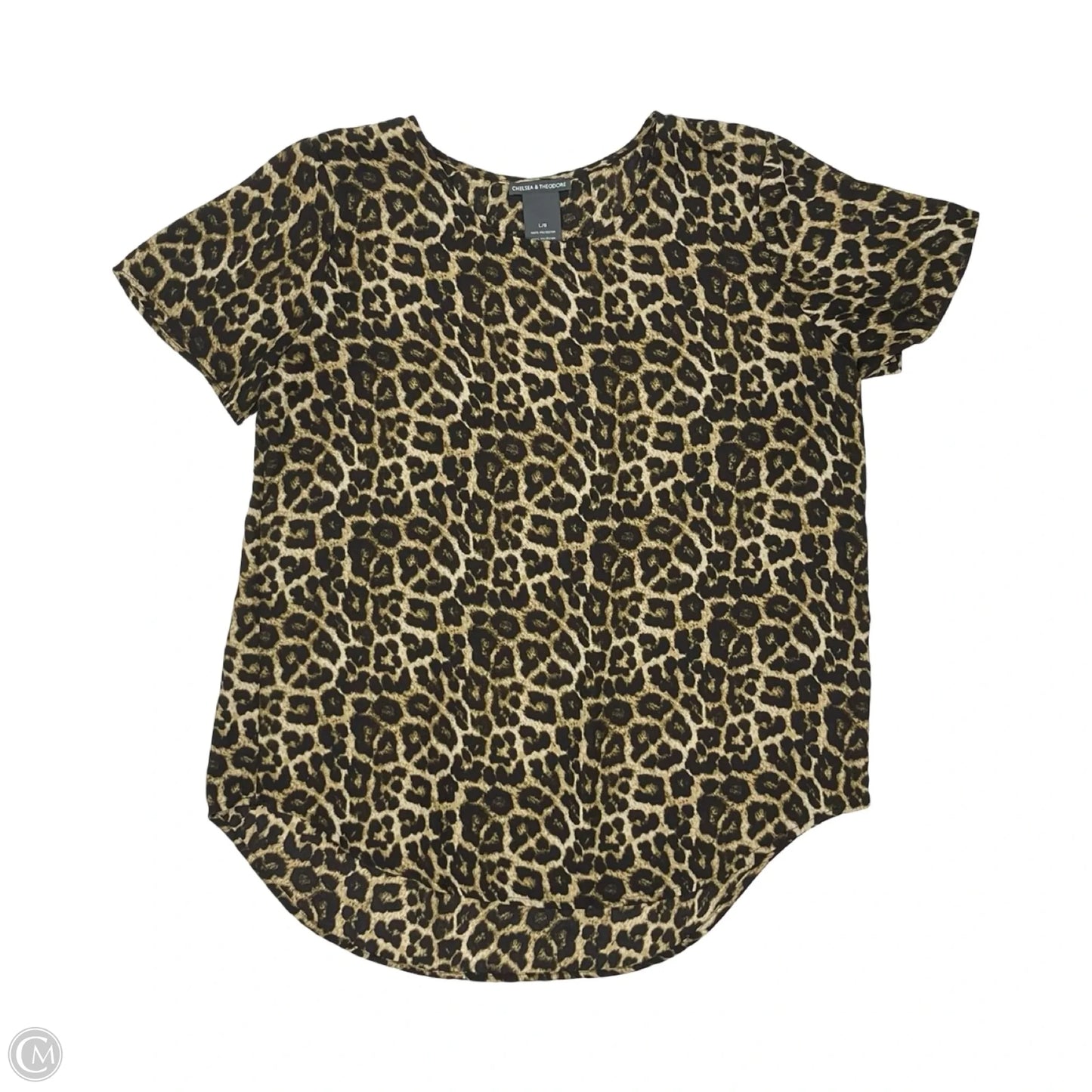 Blouse Short Sleeve By Chelsea And Theodore In Leopard Print, Size: L