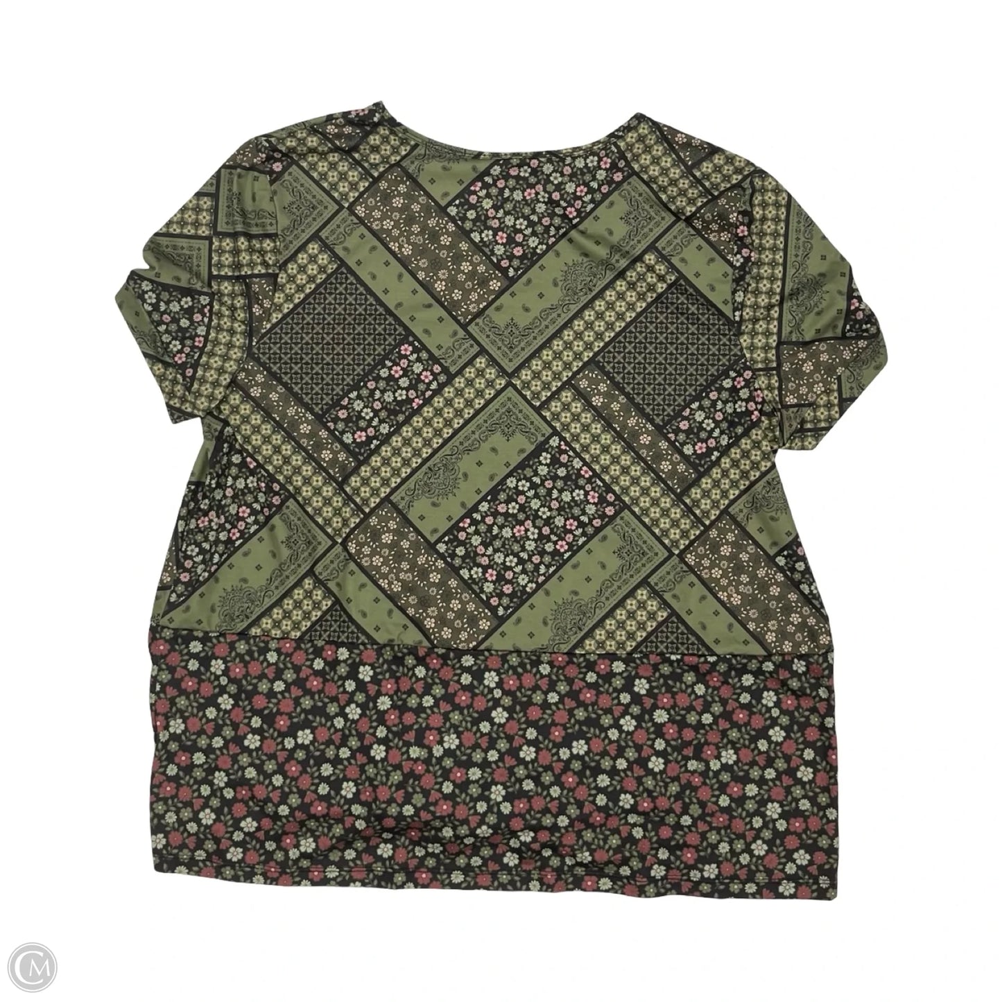 Top Short Sleeve By Cato In Green & Tan, Size: Xl