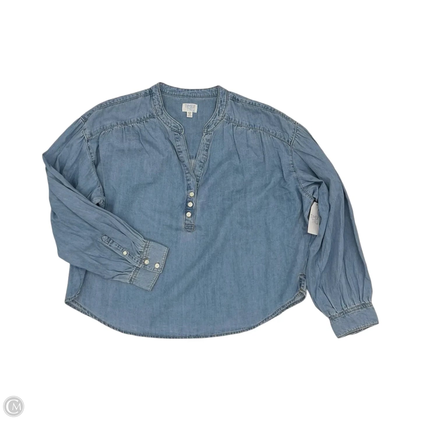 Top Long Sleeve By Time And Tru In Blue Denim, Size: Xxxl
