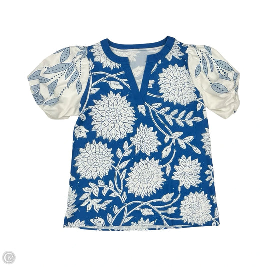 Blouse Short Sleeve By Cmf In Blue & White, Size: L