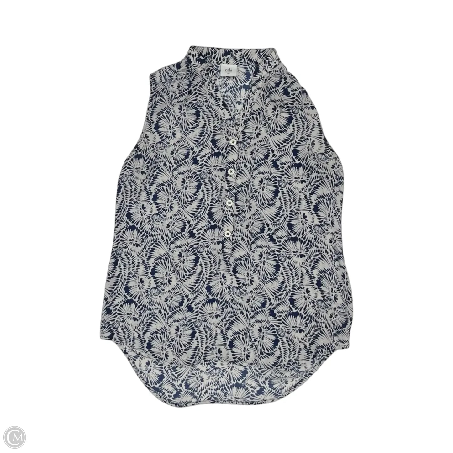 Blouse Sleeveless By Cabi In Blue & Cream, Size: Xs