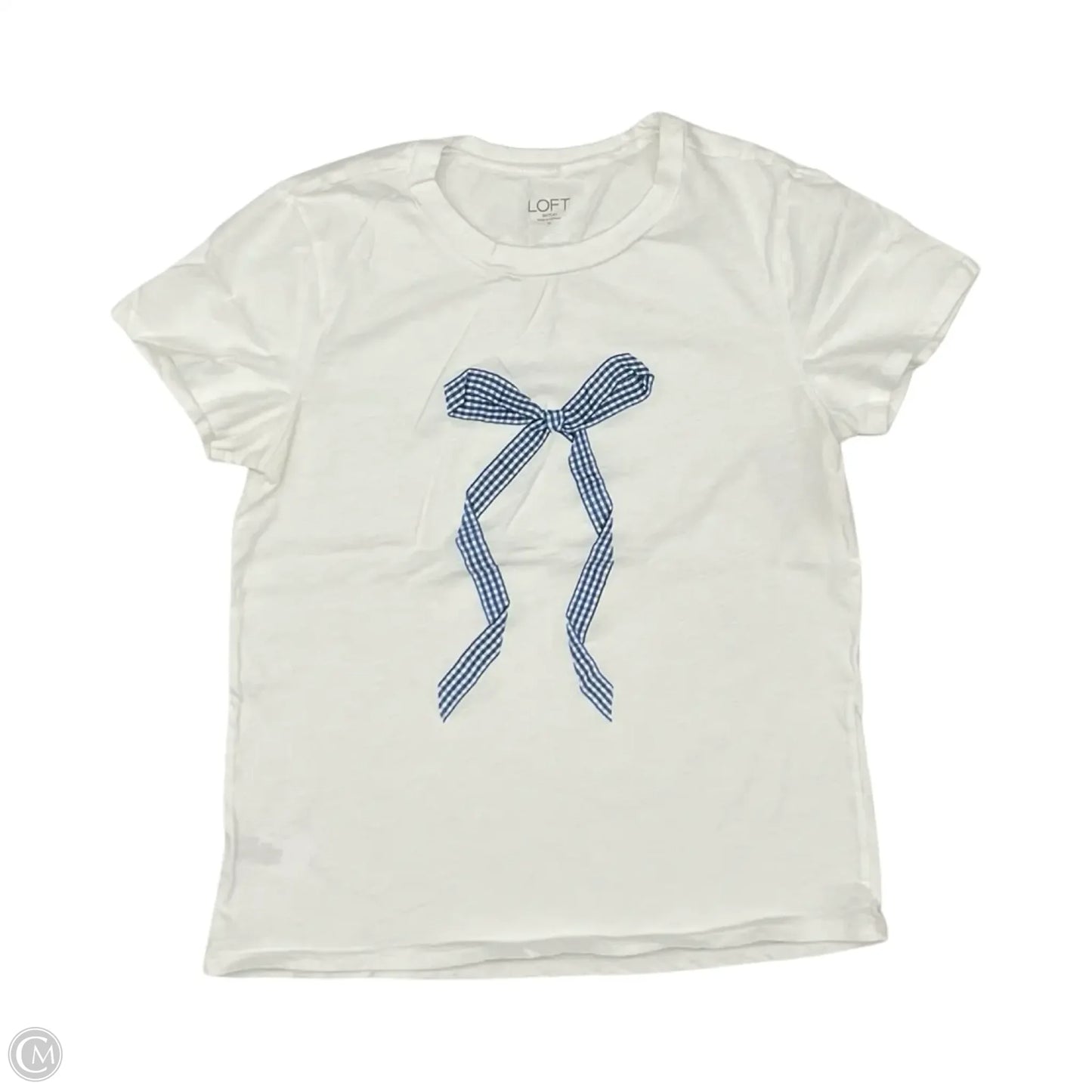 Top Short Sleeve By Loft In Blue & Cream, Size: M