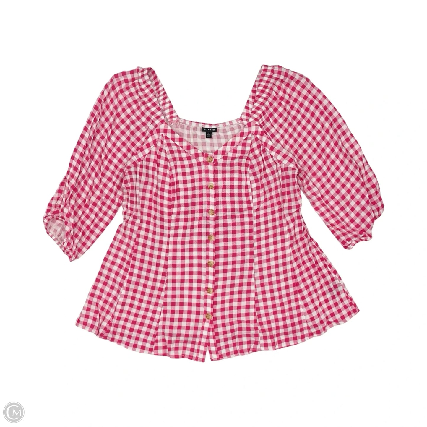 Blouse Short Sleeve By Torrid In Pink & White, Size: 1x
