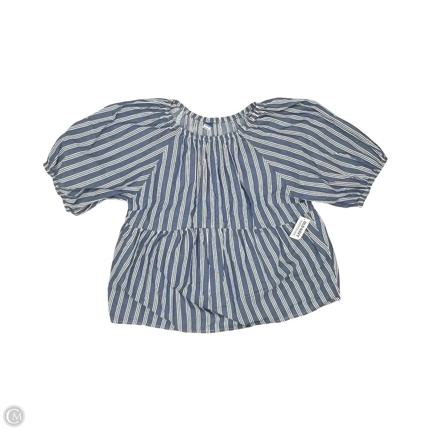 Blouse Short Sleeve By Old Navy In Blue & Cream, Size: M