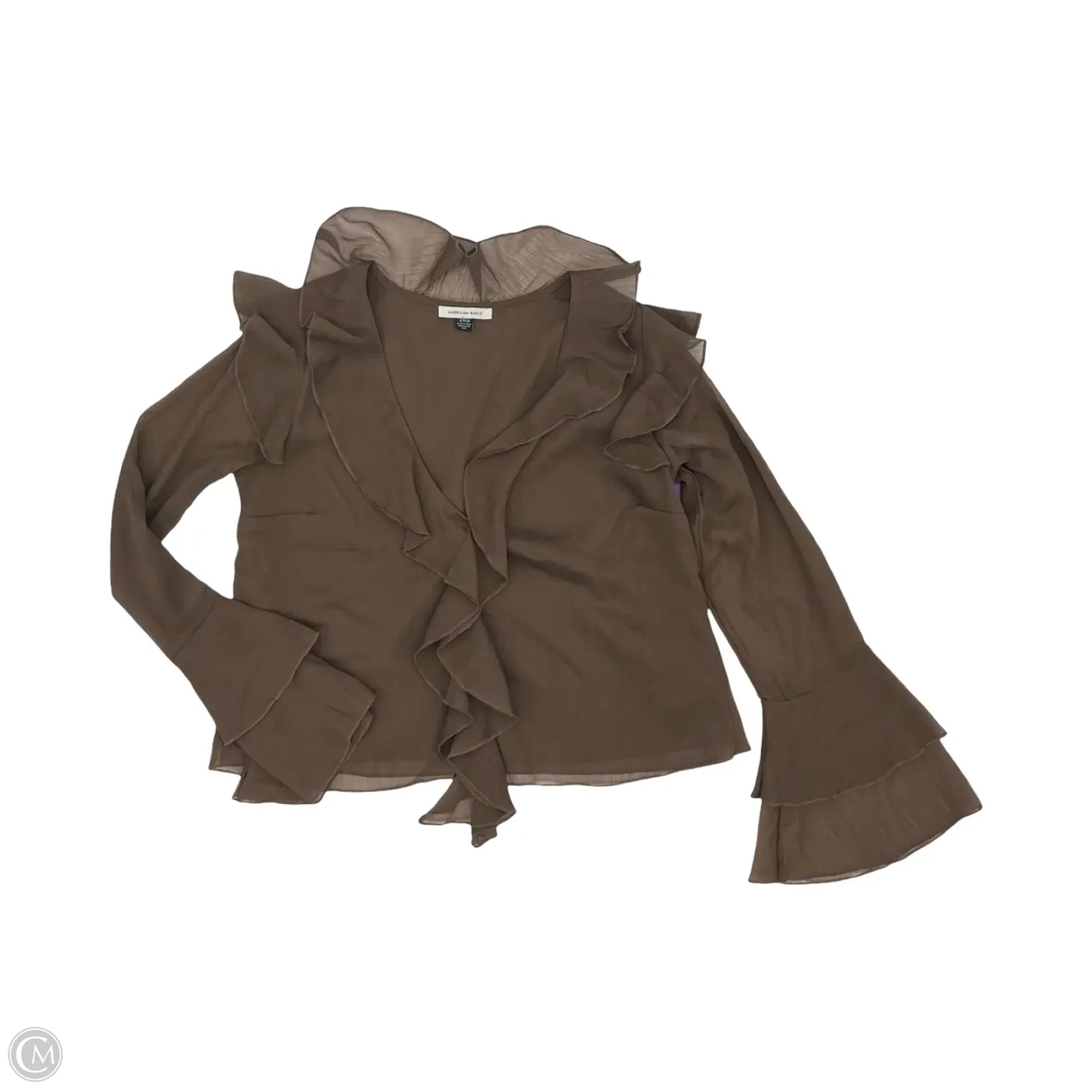 Blouse Long Sleeve By American Eagle In Brown, Size: S