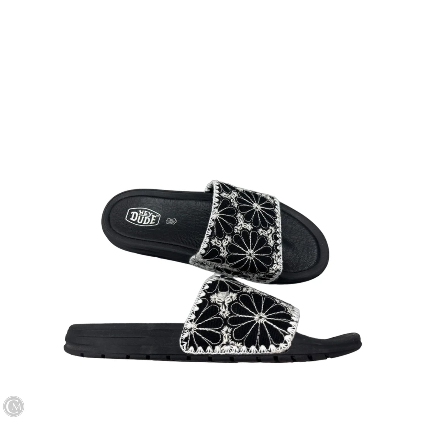 Sandals Flats By Hey Dude In Black & White, Size: 7